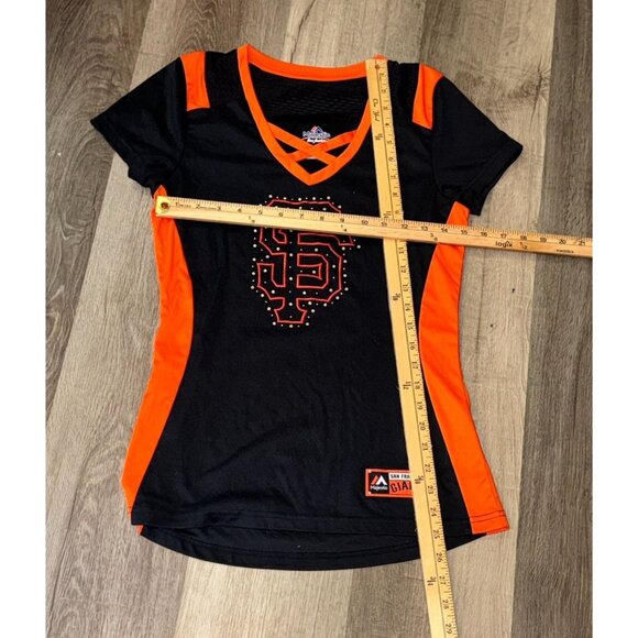 Majestic Fan Fashion San Francisco Giants Womens T-Shirt S Black & Orange Cotton - Picture 4 of 4